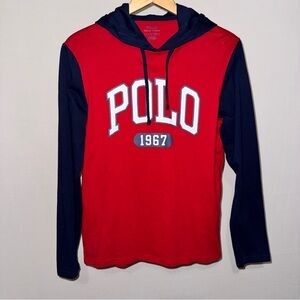 Polo Ralph Lauren Men’s Red and Navy Pullover Hoodie Size Small